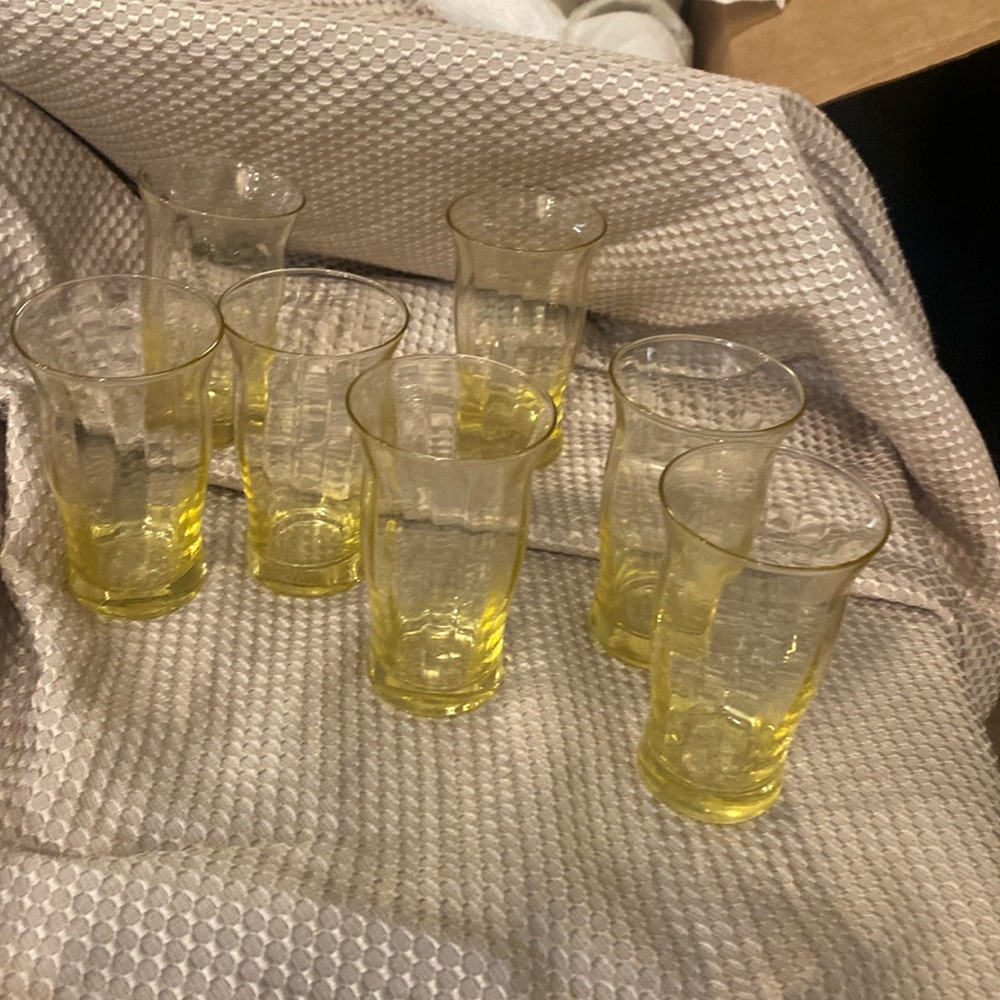 Yellow depression  Glass Tumbler juice glasses Set of 7